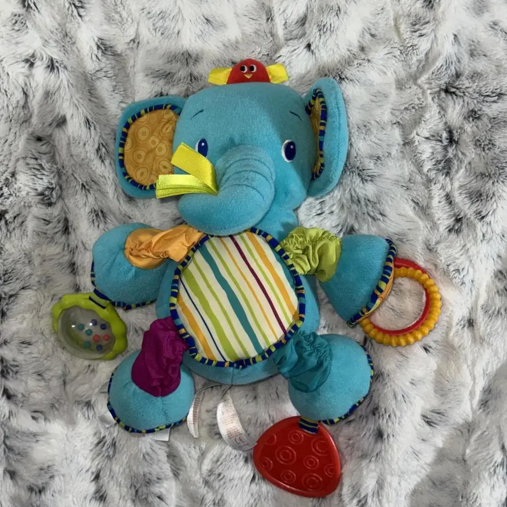 Bright Starts Hanging Elephant Car Seat Crib Baby‎ Toy Rattle Crinkle Tags Plush